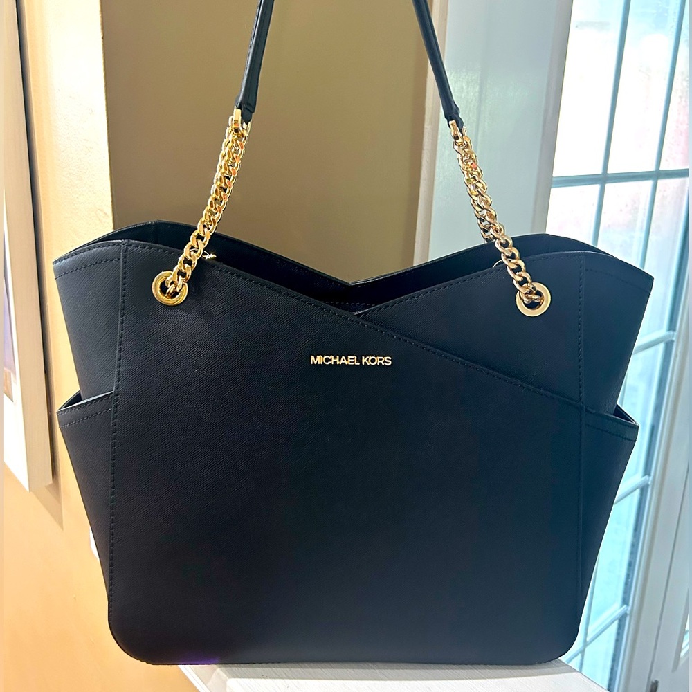Michael Kors Large Chain Shoulder Tote Bag Black